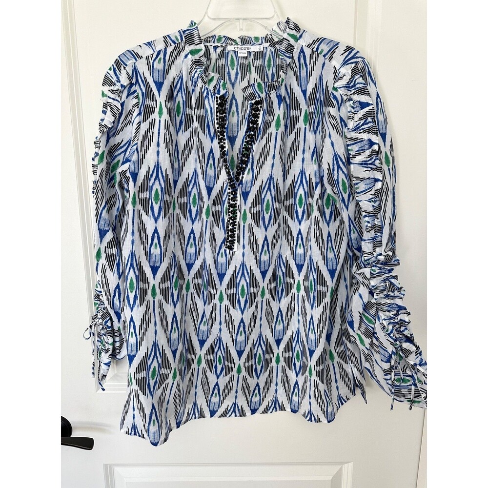 Chico's 40th Anniversary Ikat Print Blouse Chico’s 2 (Large / US 12) NWT